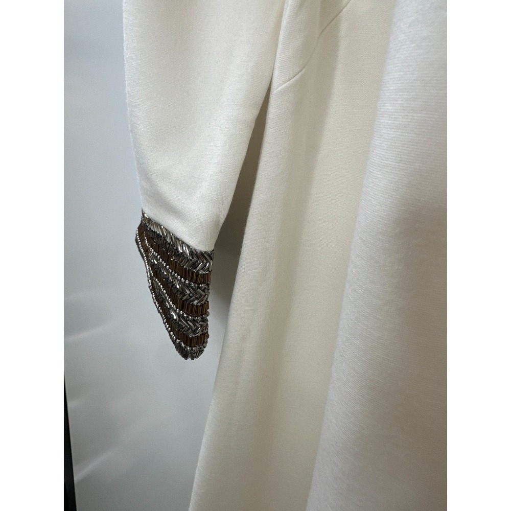 New Christian Siriano x J.Jill Cream Ponte Knit Beaded Cuff Dress Large Tall LT - Picture 9 of 16